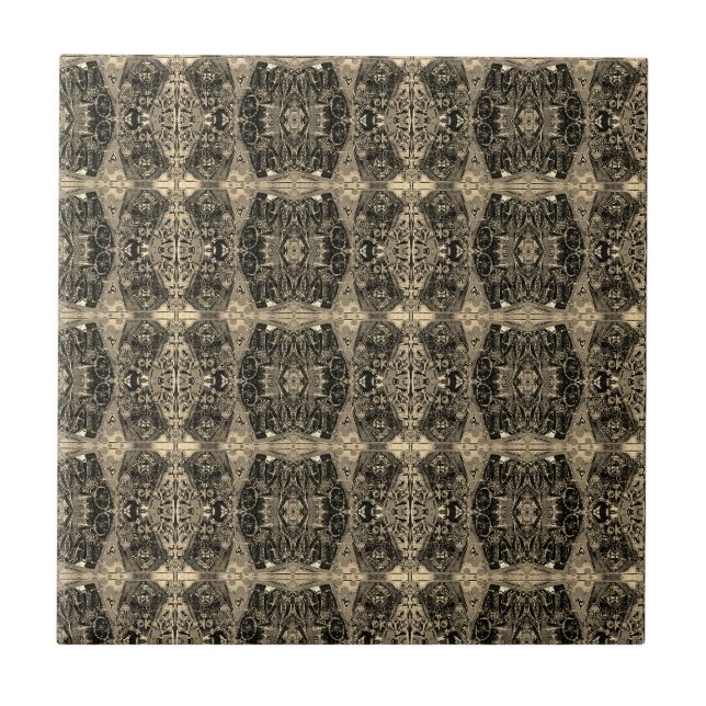 Azulejo Viejo antiguo Sepia Negro Art Nouveau (Frente)