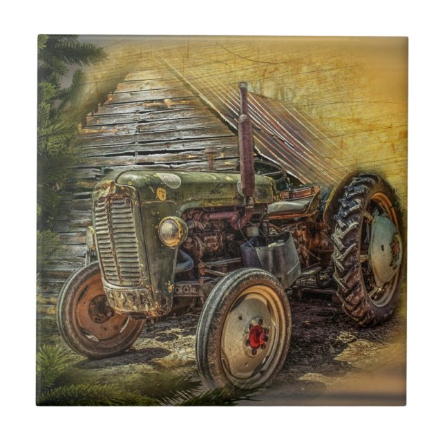 Azulejo Viejo Bar Rústico Vintage Green Tractor (Frente)