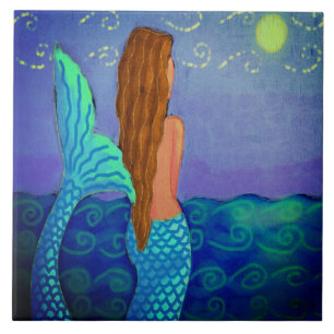 Azulejo Viendo la pintura de sirenas abstractas del sol