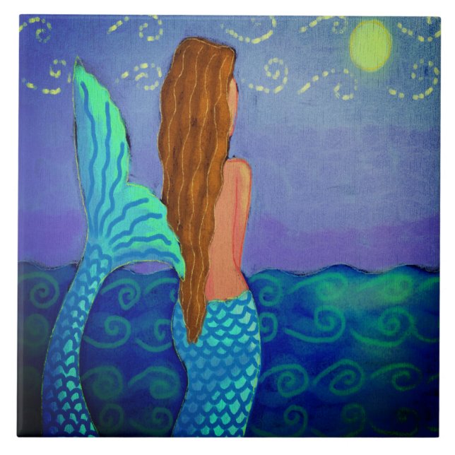 Azulejo Viendo la pintura de sirenas abstractas del sol (Frente)