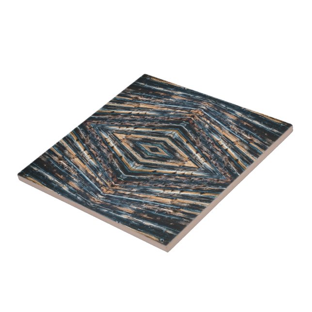 Azulejo Vigas de madera azules y marrones Perspectiva foto (Lado)