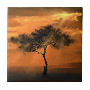 Azulejo Vigas de sol de árbol solitario - Colección de art