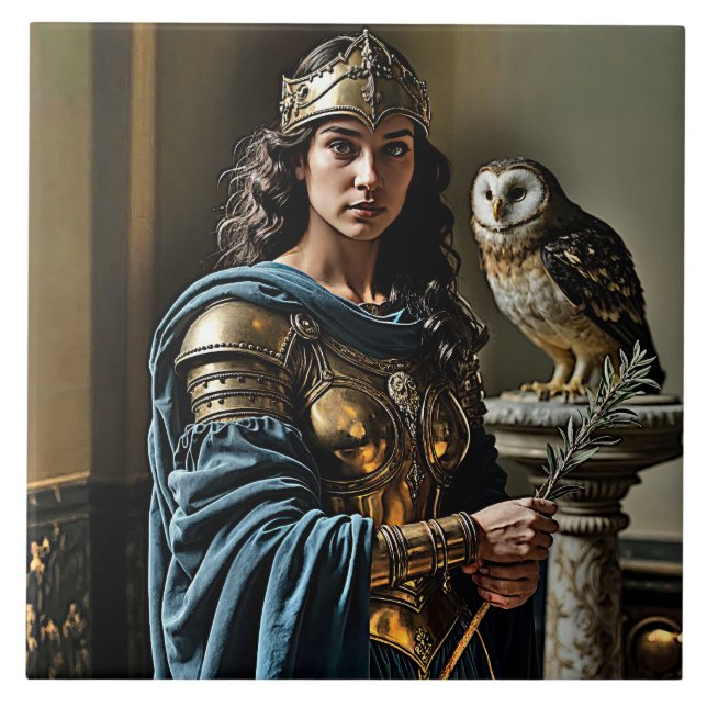 Azulejo Vigilia silenciosa en Minerva - Diosa romana (Frente)