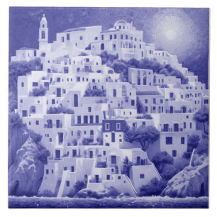 Azulejo Villa Griega Casas de Montaña del Mar de Grecia Az