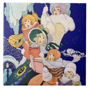 Azulejo Villanceros Navideños Vintage Bajo las Estrellas 