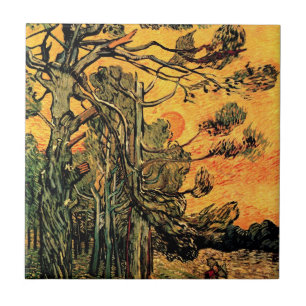 Azulejo Vincent Van Gogh - Árboles de pino contra un cielo