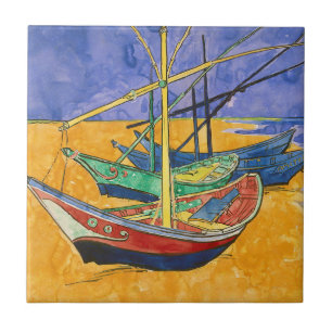 Azulejo Vincent van Gogh - Barcos de Pesca en la Playa