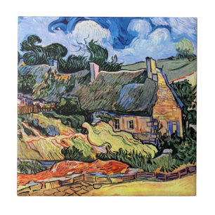 Azulejo Vincent Van Gogh - Cabañas con Techo de Paja en Co