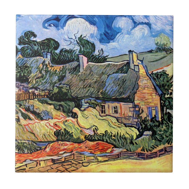 Azulejo Vincent Van Gogh - Cabañas con Techo de Paja en Co (Frente)