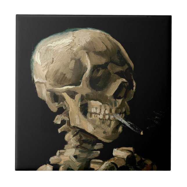 Azulejo Vincent van Gogh - Calavera con cigarrillo en llam (Frente)