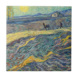 Azulejo Vincent van Gogh - Campo con campesinos arando
