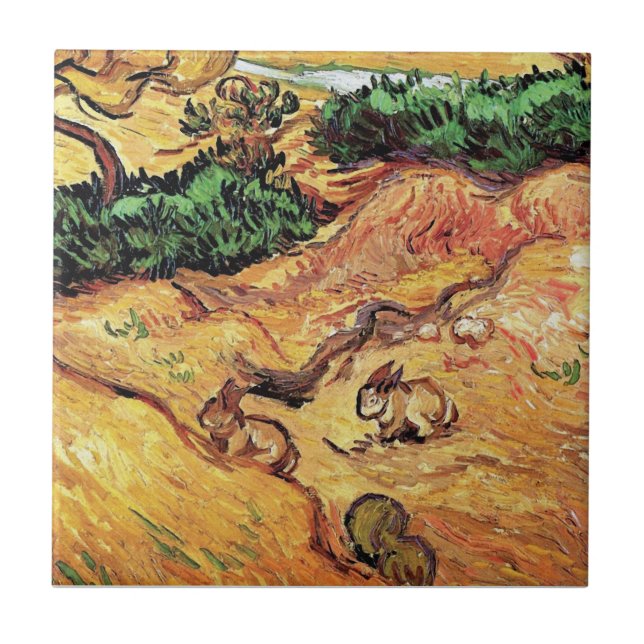 Azulejo Vincent Van Gogh - Campo con dos conejos Arte Fino (Frente)