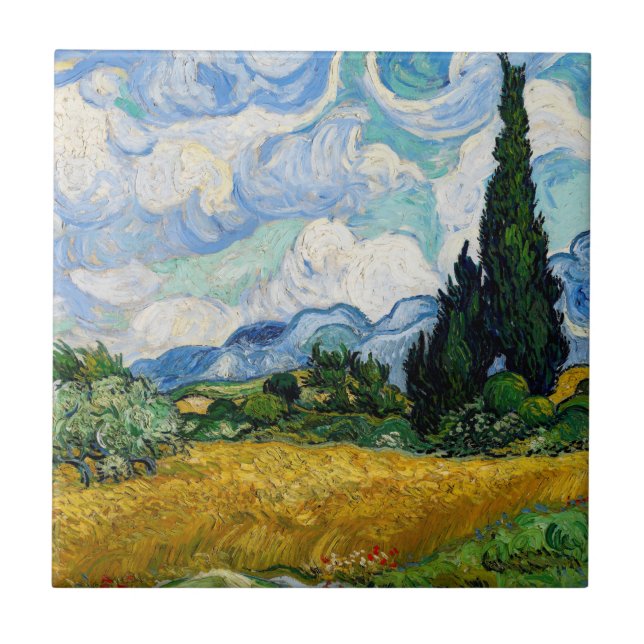 Azulejo Vincent Van Gogh - Campo de trigo con cipreses (Frente)