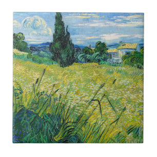 Azulejo Vincent van Gogh - Campo de trigo verde con ciprés