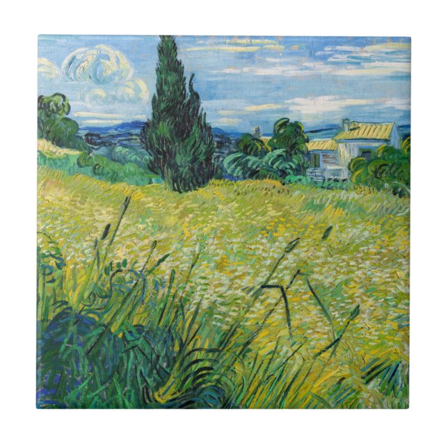 Azulejo Vincent van Gogh - Campo de Trigo Verde con Cypres (Frente)