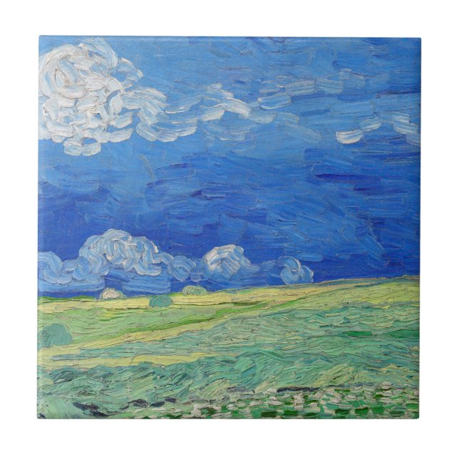 Azulejo Vincent van Gogh - Campos de trituración bajo las  (Frente)