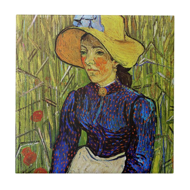 Azulejo Vincent van Gogh - Chica campesino en Gorra de paj (Frente)