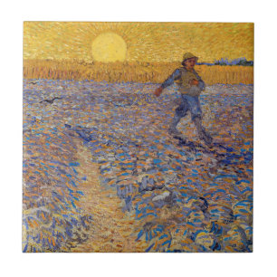 Azulejo Vincent van Gogh - El sembrador con el sol ponient