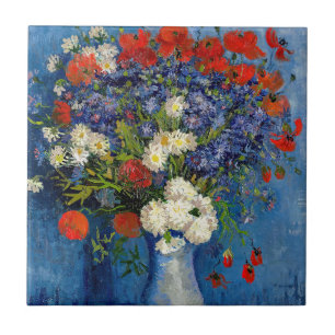 Azulejo Vincent van Gogh - Jarrón con acianos y amapolas