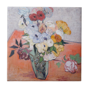 Azulejo Vincent van Gogh - Jarrón con rosas y anémonas