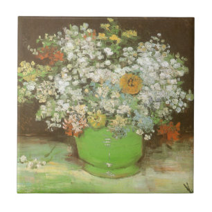 Azulejo Vincent van Gogh - Jarrón con zinnias y flores