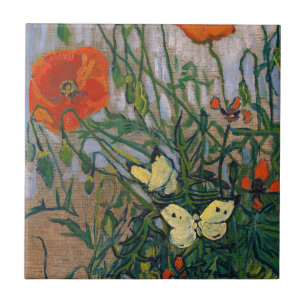 Azulejo Vincent van Gogh - Mariposas y Amapolas