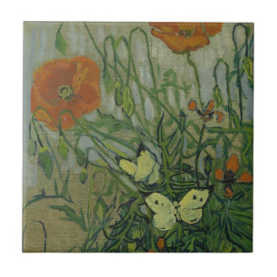 Azulejo Vincent van Gogh - Mariposas y amapolas