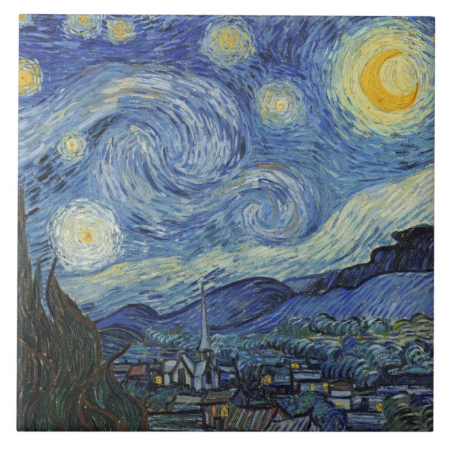 Azulejo Vincent van Gogh| Noche estrellada, junio de 1889 (Frente)
