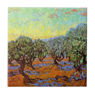 Azulejo Vincent Van Gogh - Olivar con cielo anaranjado