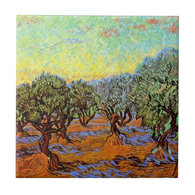 Azulejo Vincent Van Gogh - Olivar con cielo anaranjado (Frente)