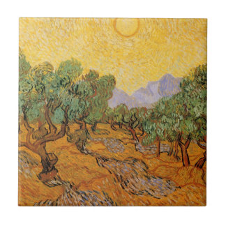 Azulejo Vincent van Gogh - Olivos, cielo amarillo y sol