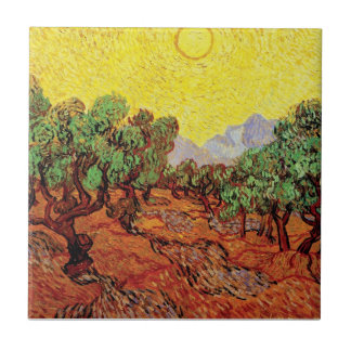 Azulejo Vincent Van Gogh - Olivos con cielo amarillo