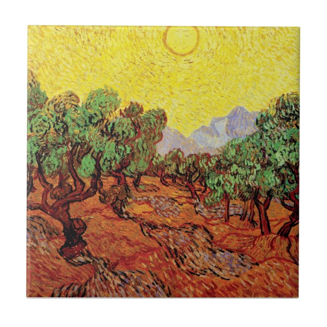 Azulejo Vincent Van Gogh - Olivos Con Cielo Amarillo (Frente)
