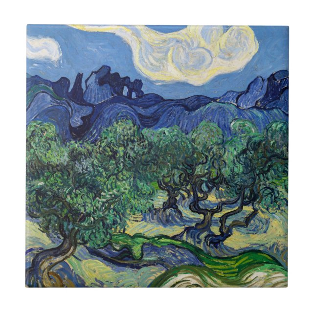 Azulejo Vincent van Gogh - Olivos con los Alpilles (Frente)