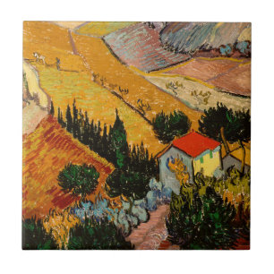 Azulejo Vincent van Gogh - Paisaje, Casa y Labrador
