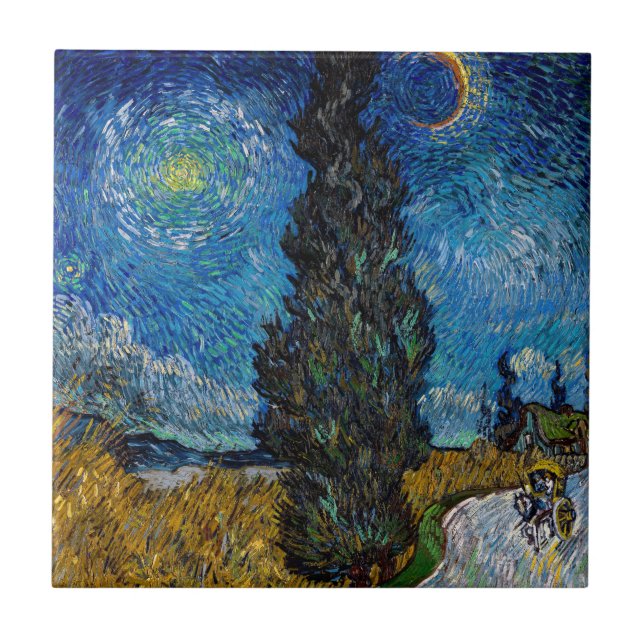 Azulejo Vincent van Gogh - Road with Cypress and Star (Frente)