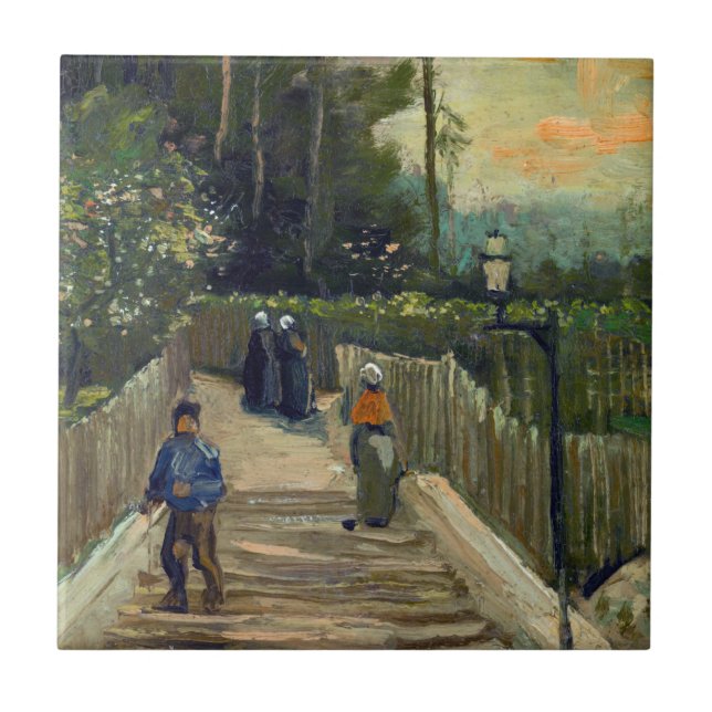 Azulejo Vincent van Gogh - Sendero inclinado en Montmartre (Frente)