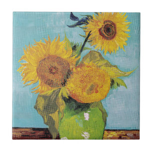 Azulejo Vincent Van Gogh - Tres Girasoles en un Jarrón