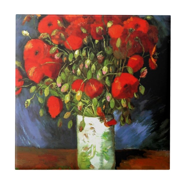 Azulejo Vincent Van Gogh Vase Con Pinturas Rojas Arte Flor (Frente)