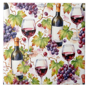 Azulejo Viñedo Acuarela de Vino y Uva