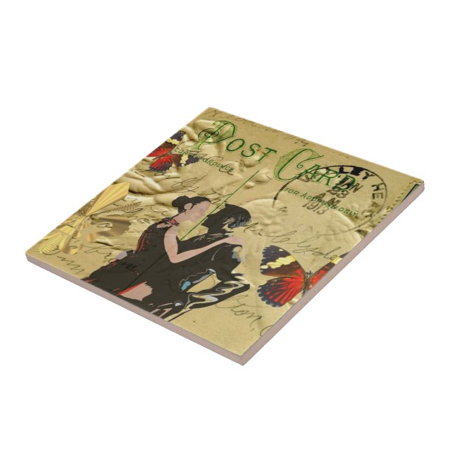 Azulejo Viñeta Paris Tango postal (Lado)