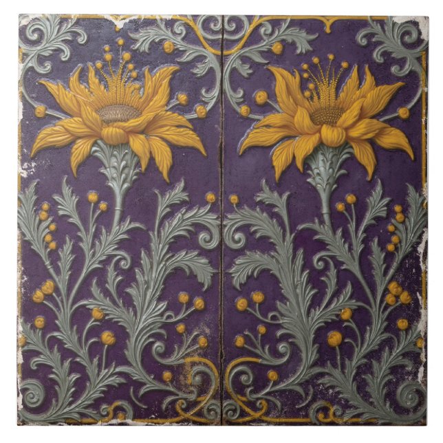 Azulejo Viñetas de girasol en violeta (Frente)