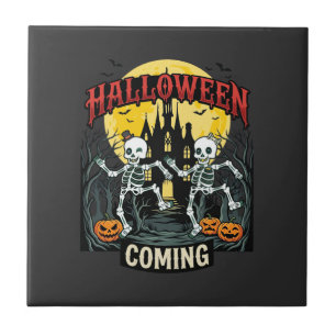 Azulejo Viniendo Halloween Esqueletos Bailando Castillo Ca