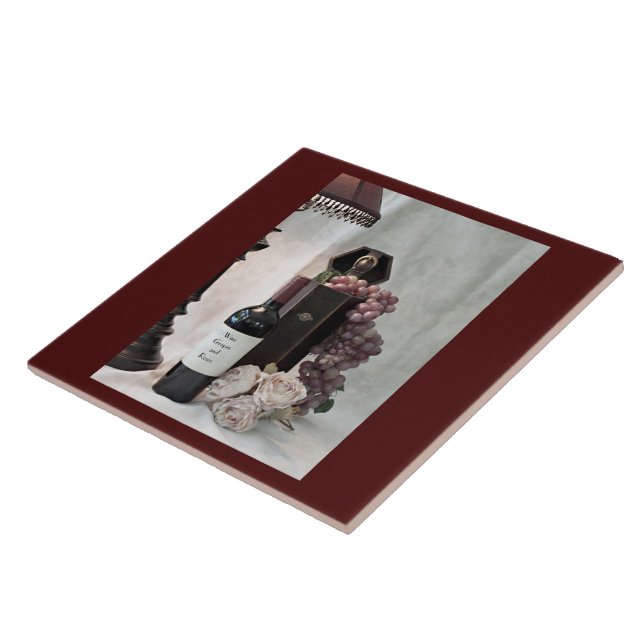 Azulejo Vino de mosaico cerámico, uvas y Rosas (Lado)