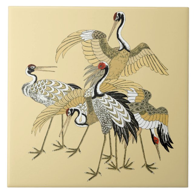Azulejo Vintage 5 Grullas Japonesas (Frente)