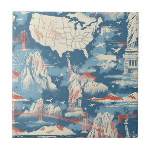 Azulejo Vintage American Landmark Pattern - Liberty, Estad