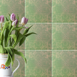 Azulejo Vintage Antiguo Molesto Verde Claro Y Beige