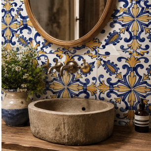 Azulejo Vintage Artisan Classic Blue and Gold European 