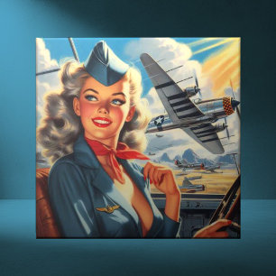 Azulejo Vintage Aviation Pin Up