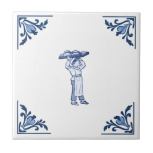 Azulejo Vintage Bakery Delivery Boy Delft Blue & White